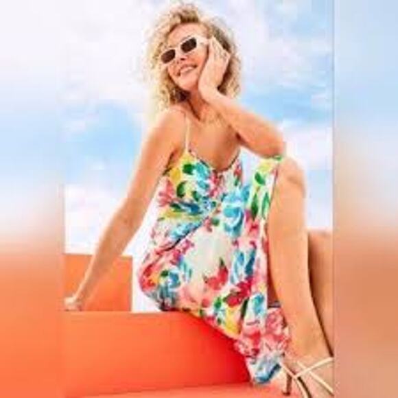 OLD NAVY Multicolor Floral Midi Smocked Slip Dress Sundress Size XL SUMMER BEACH - Picture 1 of 8